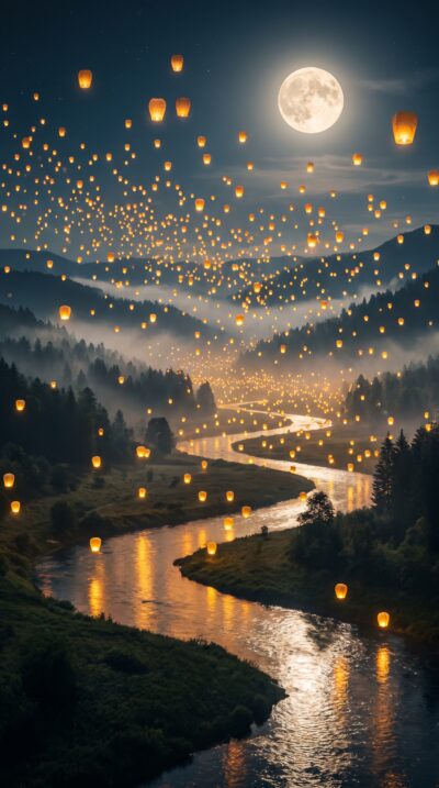 Sky Lantern Valley Wallpaper